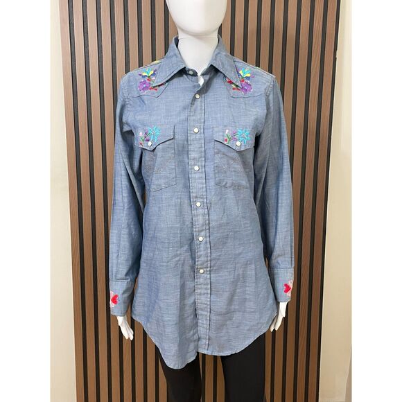 Wrangler Women's 14.5 Sanforized Western Shirt USA Vintage Floral Embroidered - Picture 1 of 9